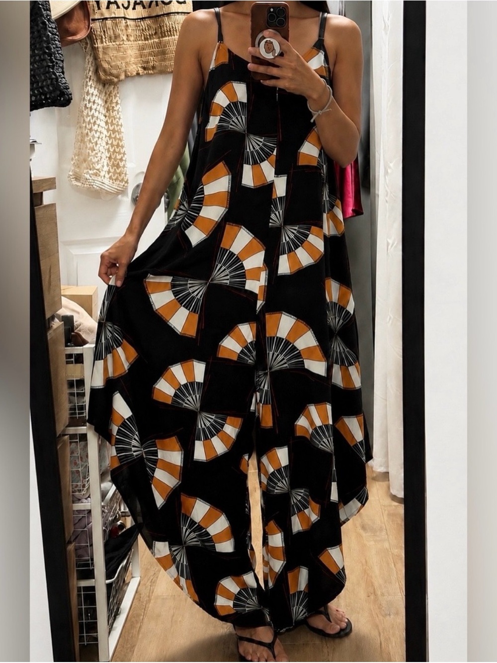 Sam & Jess Wide Leg Fan Print Jumpsuit Size M